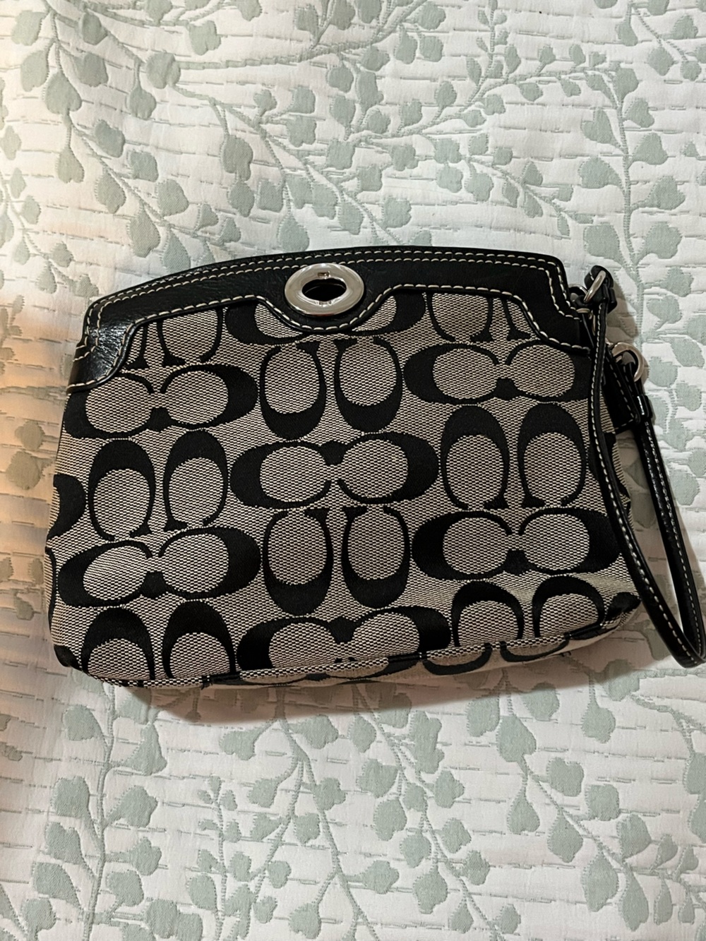 Coach Signature Canvas Wristlet in Black and Cream